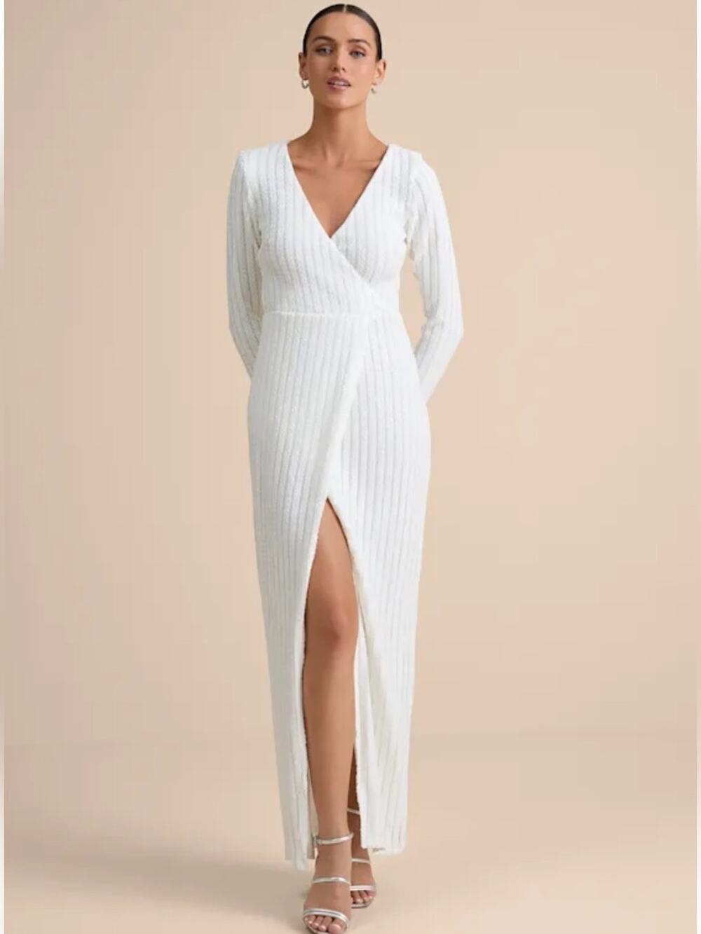 Lulus Love Lasts Forever White Sequin Long Sleeve Maxi Dress Size XS  NWT